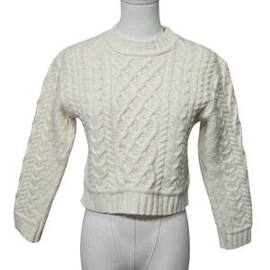 Aran‎ Sweater Market Sweater Womens Small White Merino Wool Cable Knit Chunky